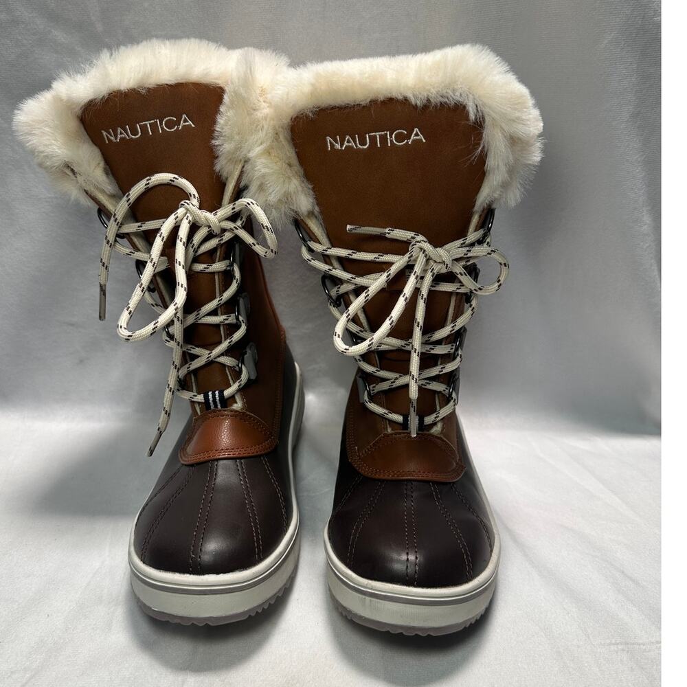 Nautica Brown and Cream Ankle Boots with Fur Trim
